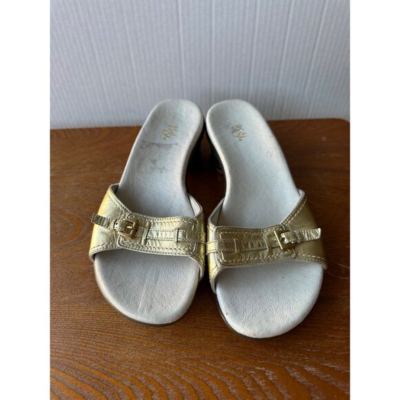 Vintage ASGI Gold Slip-On Leather Upper Sandals Size 8 Sku 2941 - Picture 9 of 11